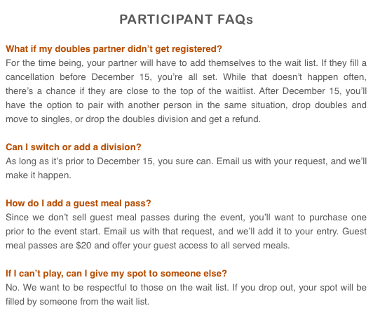 Longhorn Open Racquetball Tournament FAQ